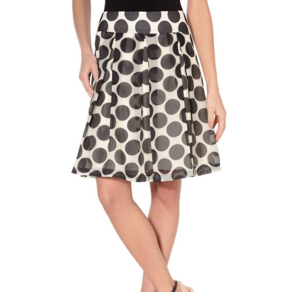NWOT The Limited Pleated Black Dot Ivory Skirt L